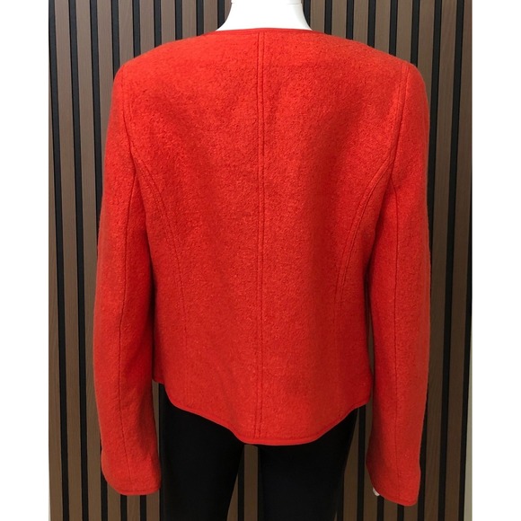 Talbots Women's Orange Boucle Ladies Collarless Wool Blend Jacket Gold Buttons - Picture 2 of 11